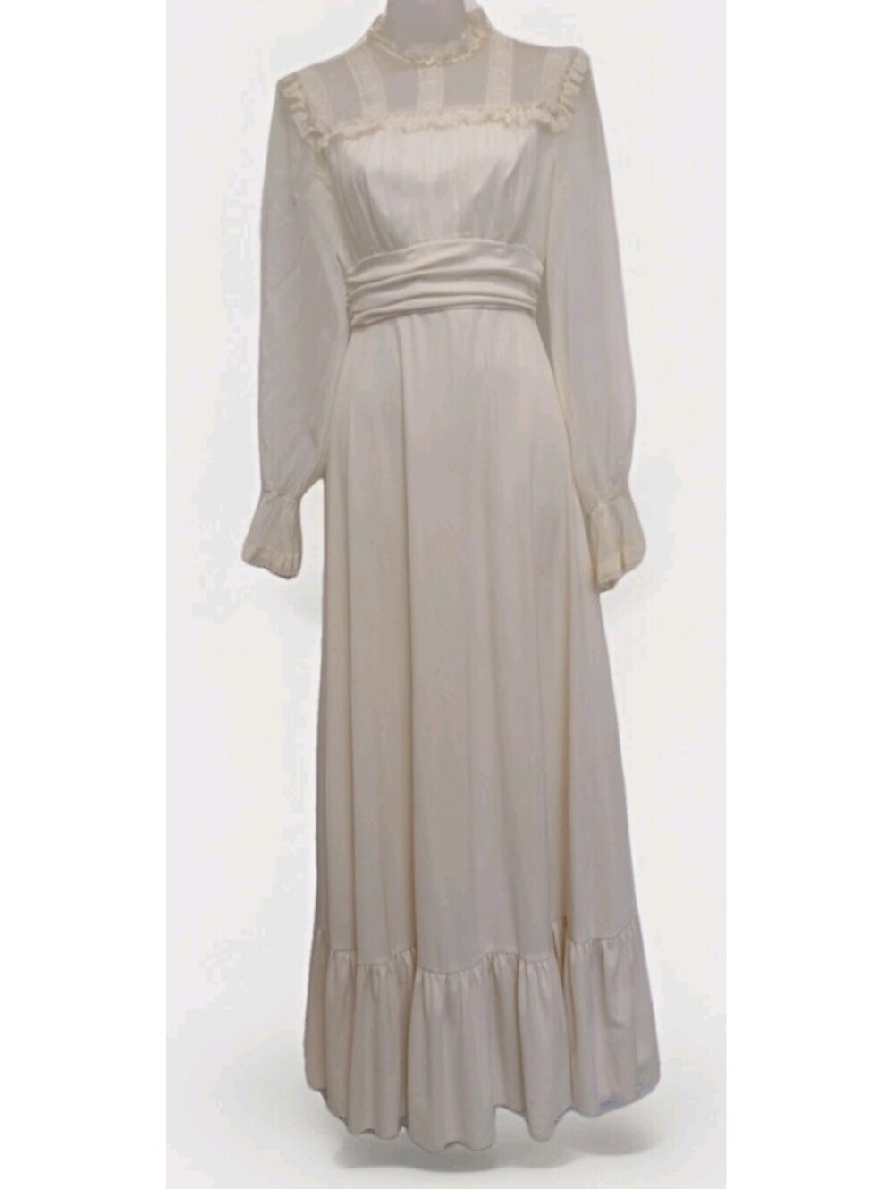 Vintage 70s Lorrie Deb Prairie Wedding Dress Ivory Lace Victorian Bridal Maxi